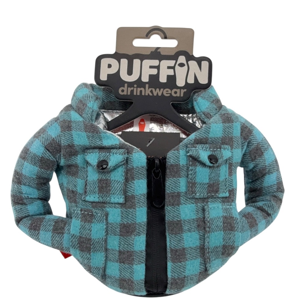 Puffin Drinkwear Flannel Plaid Shirt Can Cooler Cozy Fits 12oz 16oz Cans NWT - Picture 5 of 14